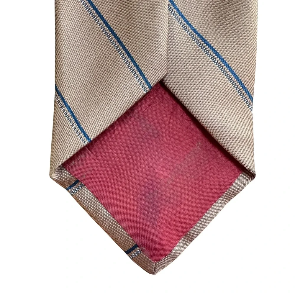 Yves Saint Laurent YSL Mens Vintage Silk Tie Tan Blue Striped Designer Necktie